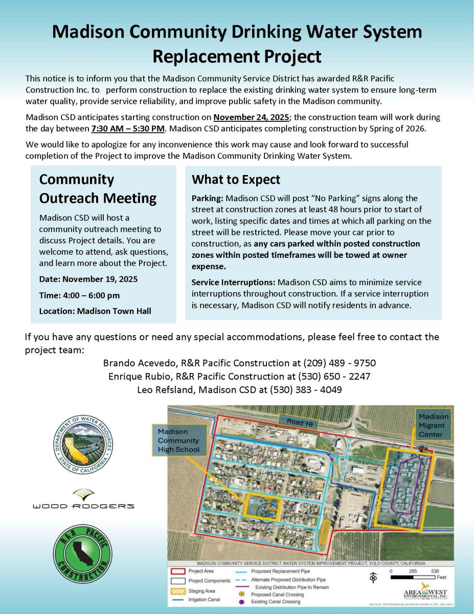 Public notice detailing information regarding the Water System Replacement project
