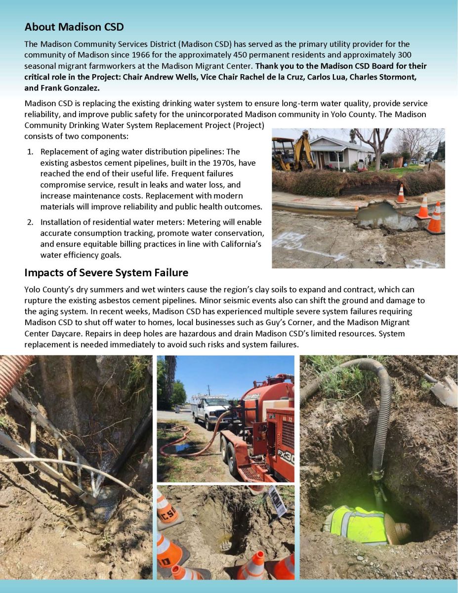 Public notice detailing information regarding the Water System Replacement project